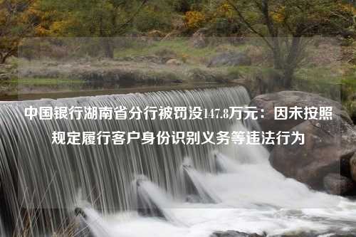 中国银行湖南省分行被罚没147.8万元：因未按照规定履行客户身份识别义务等违法行为